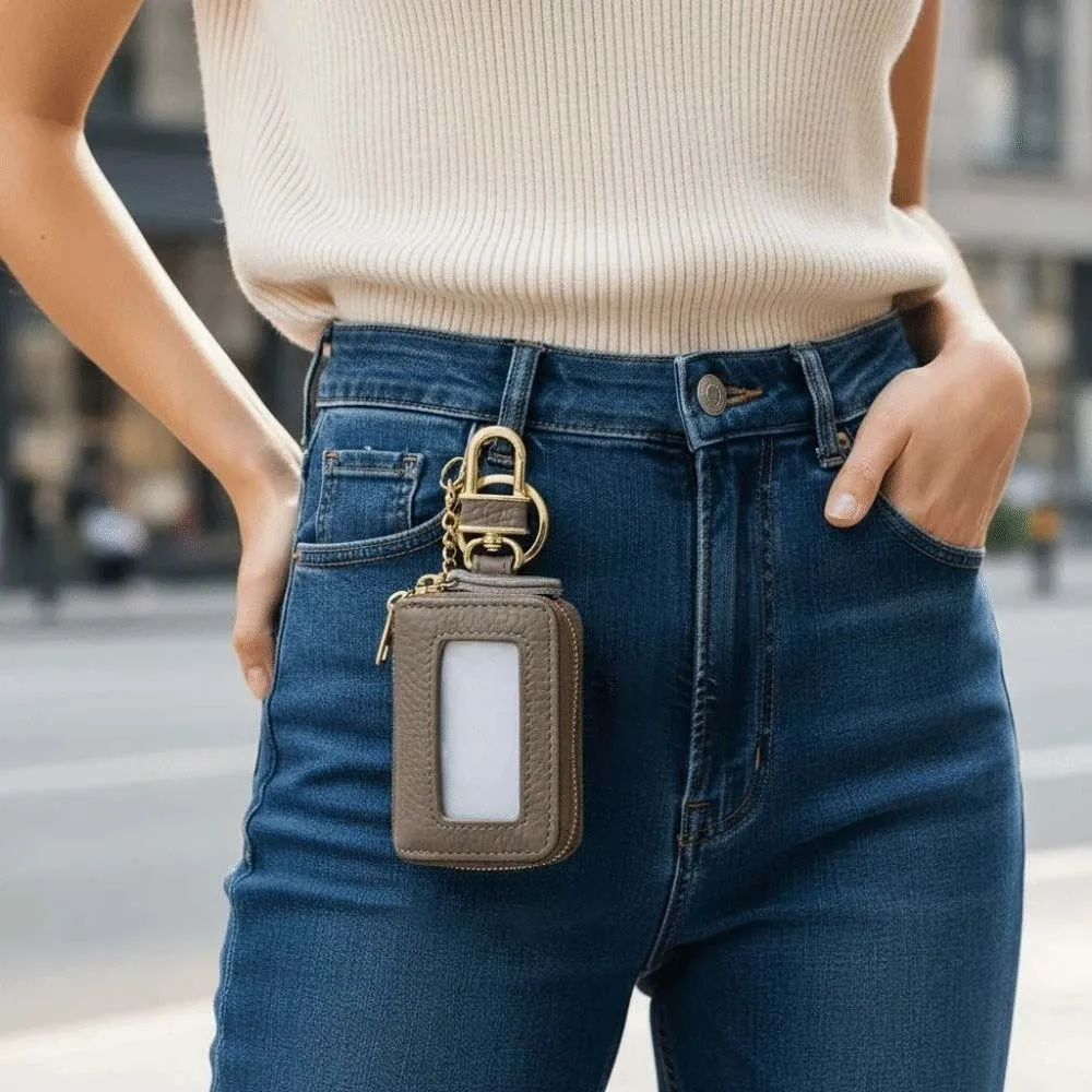 

Shopping Portable Hanging Coin Purse Double Zipper Exquisite Leather Car Key Pouch Simple Classic Small Item Bag Storage