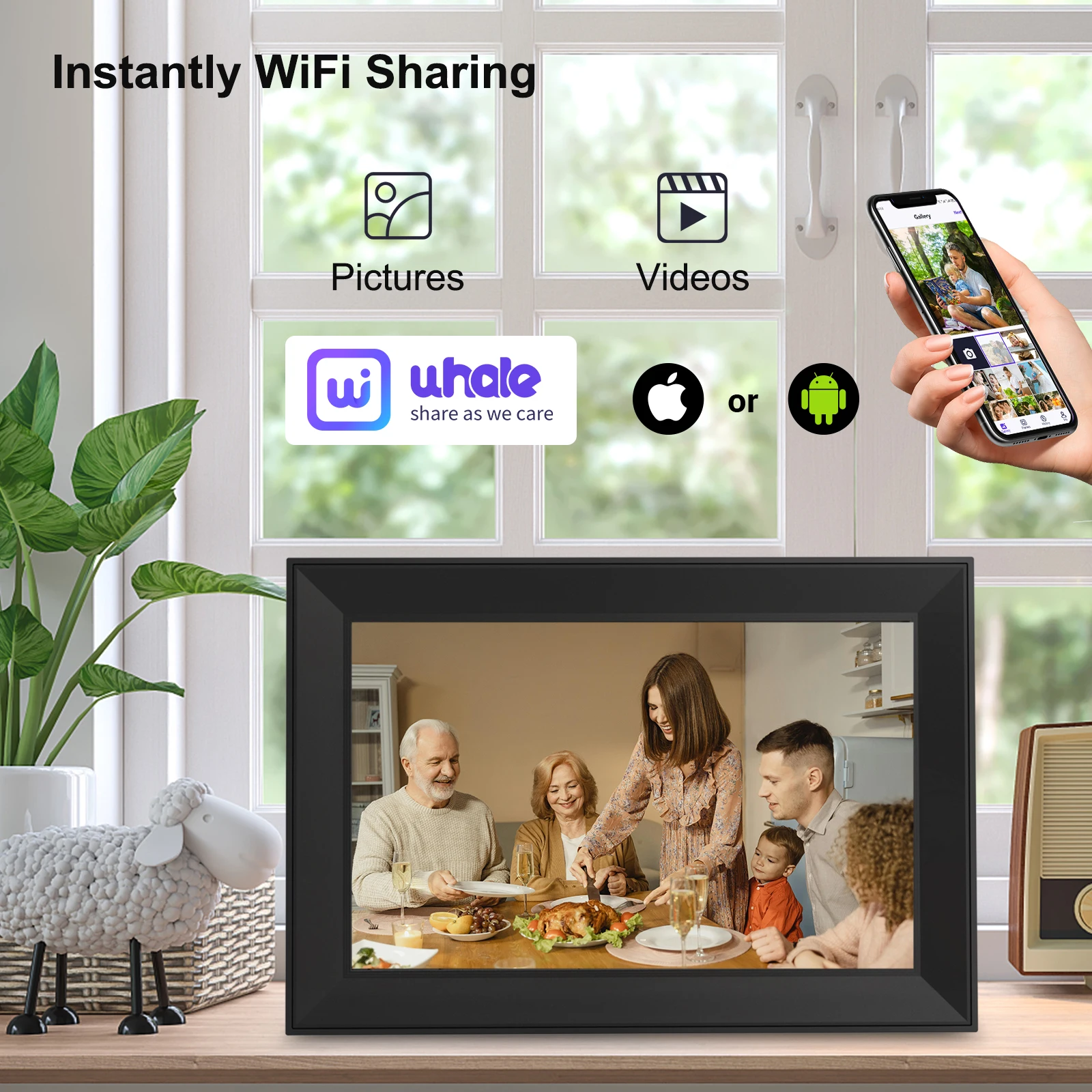 Marco de fotos digital WiFi de 10,1 pulgadas Marco de fotos con pantalla táctil 1280 * 800IPS HD Marco de fotos digital inteligente en la nube 16G, regalos para la familia