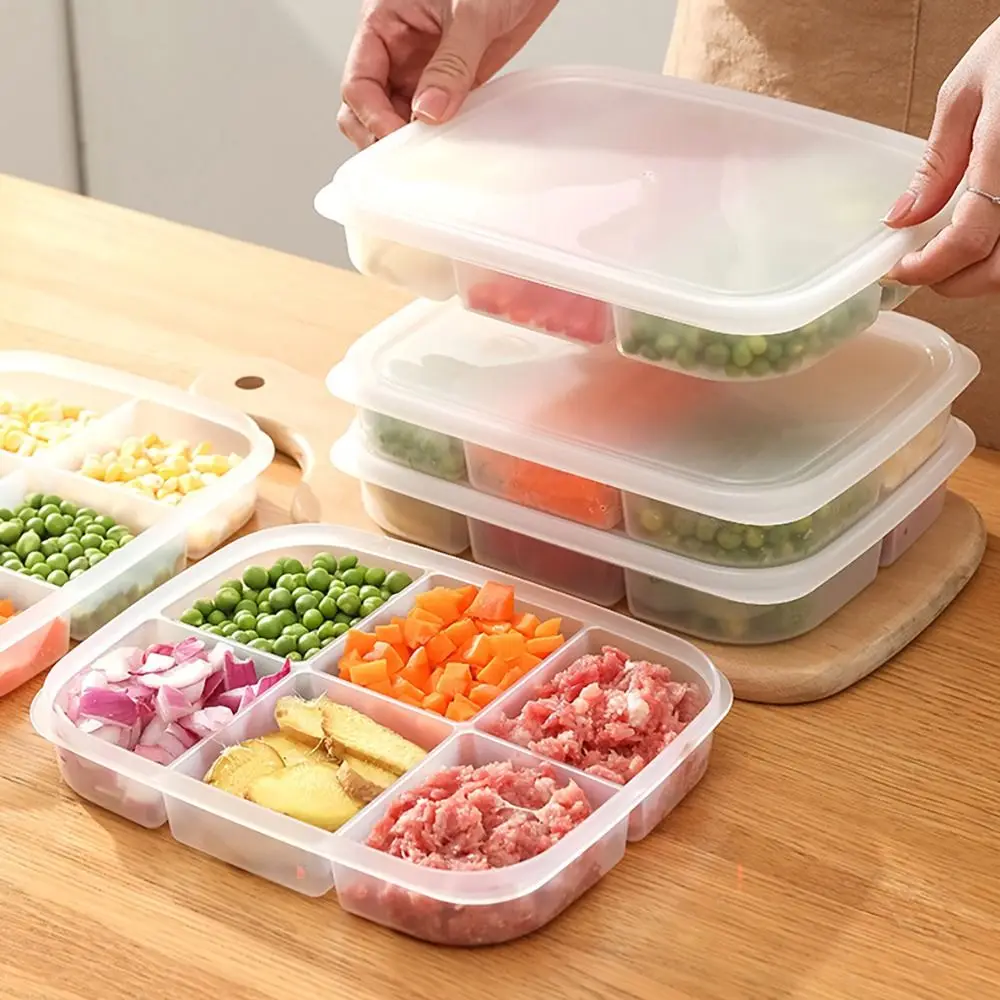 Portable Food Preparation Storage Box Divided 4/5/6Grids Sub-Packed Meat Compartment Box Compartment