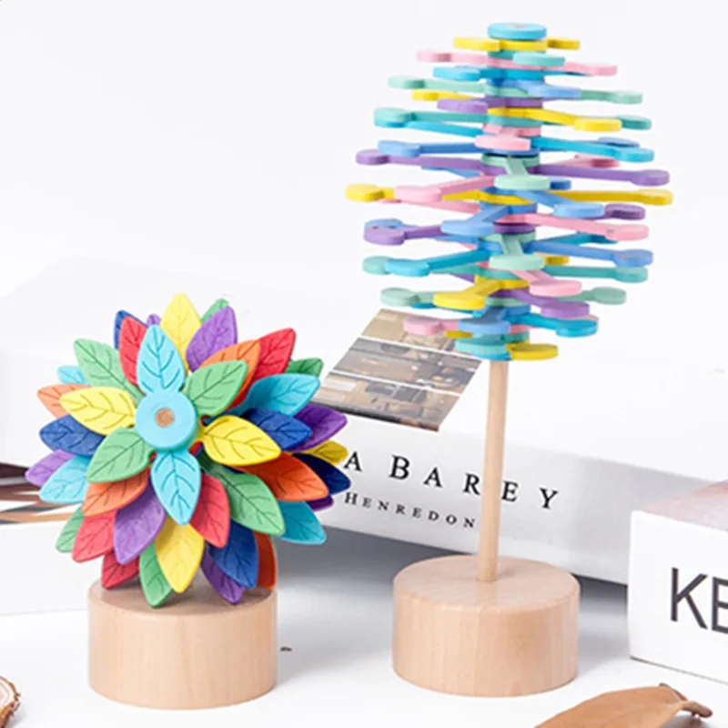 

Novelty Colorful Helicone Rotating Lollipop Wooden Educational Toy for Children Adult Home Office Stress Relief Decoration Toys