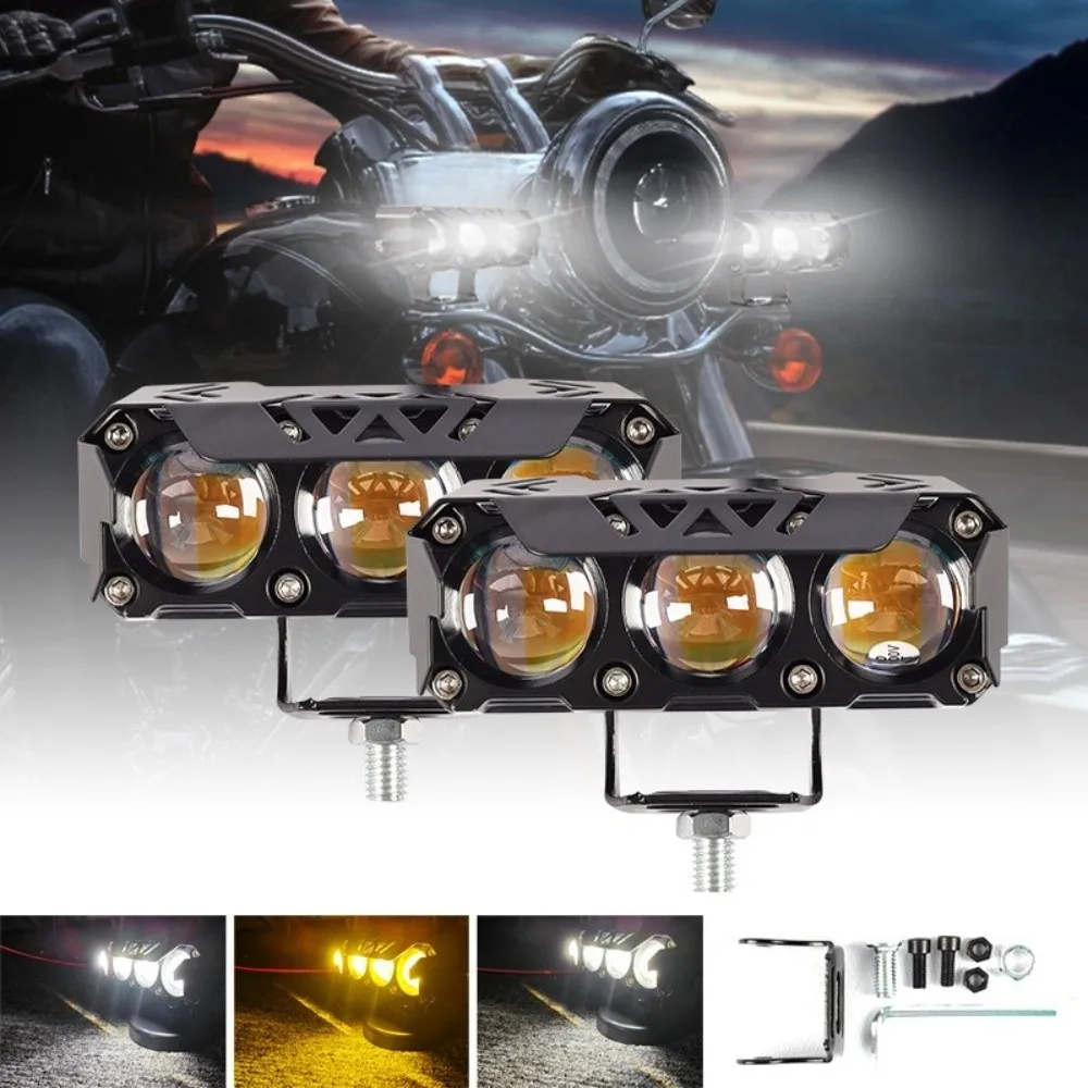 

Waterproof Motorcycle LED Spotlights Shock-proof Hi/Low Beam Super Bright Headlights Dual Color Lights Three-eye Lens Motorcycle