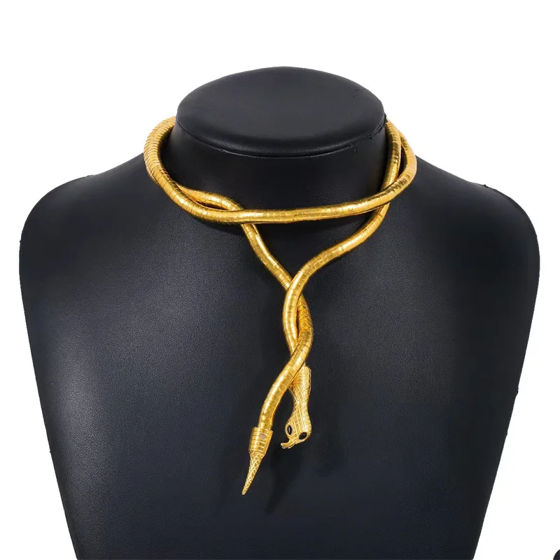 4 Colors 6mm 90cm Iron Flexible Twisted Jewelry Bendable Snake Head Pendants Necklaces Exaggerated Jewelry