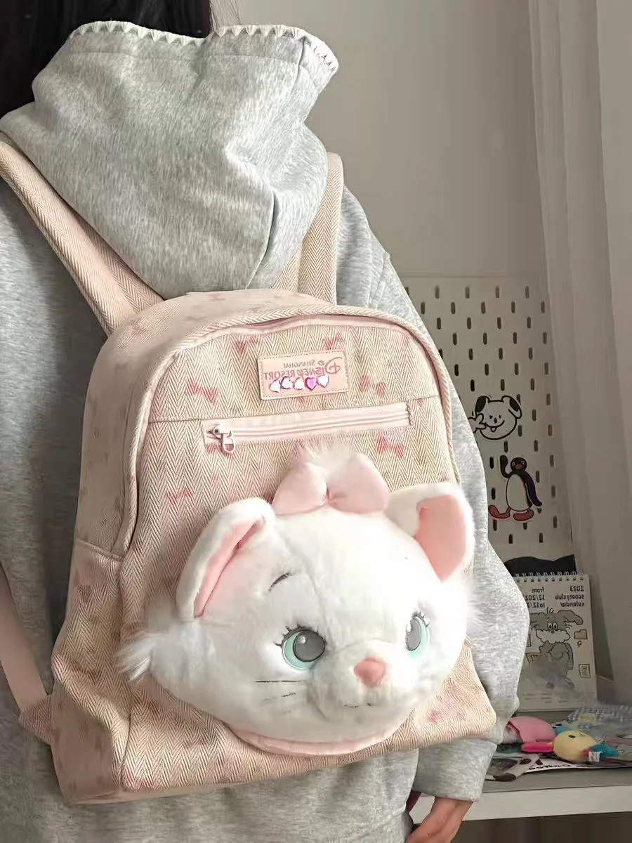 

Shanghai Disneyland Disney girls Mary Cat cartoon New Kids Backpack Minnie Schoolbag lady Cute Shoulder Bag