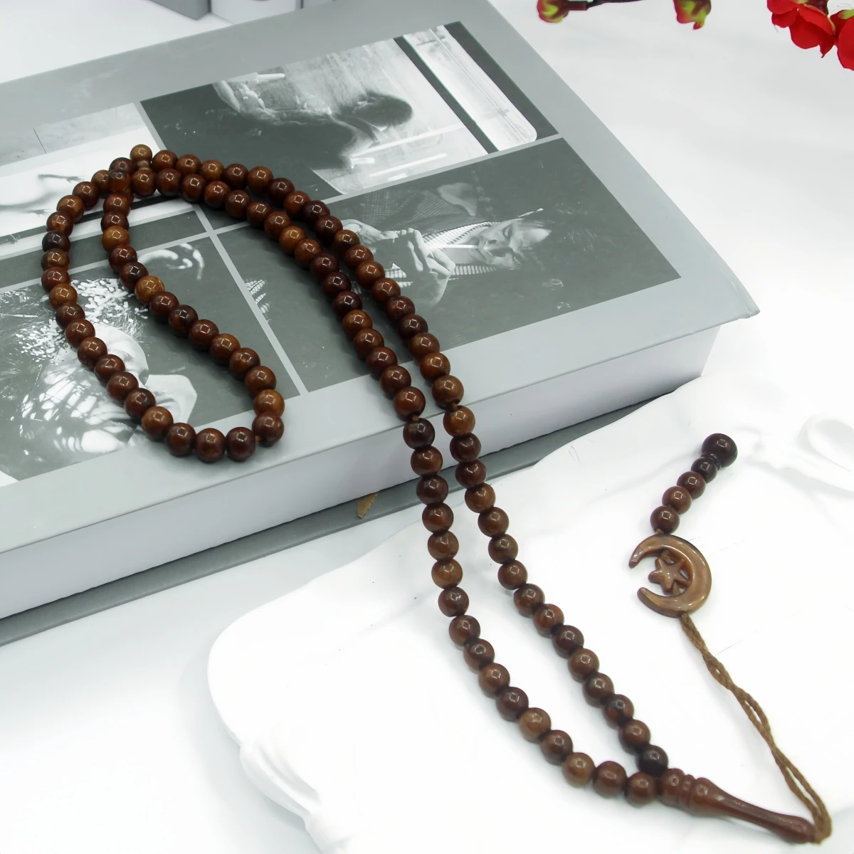 Islam Prayer Beads Tasbih 99 Beads Muslim 8 mm. Rosary Bead Moon Star Decorated Tassels Eid Ramadan Gift