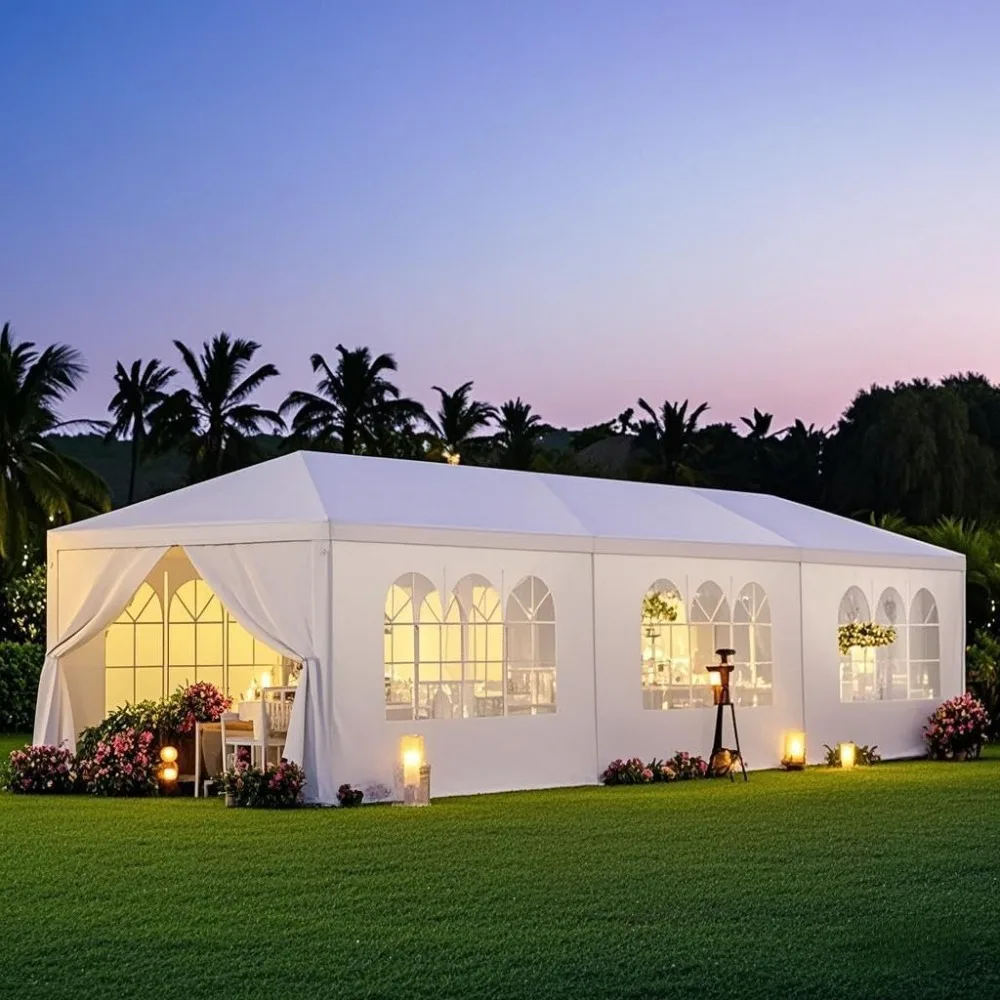 

Модернизированная палатка для вечеринок размером 10 x 30 футов, уличные палатки для вечеринок, свадеб, дней рождения, большая палатка с навесом со стенками и прозрачной отделкой