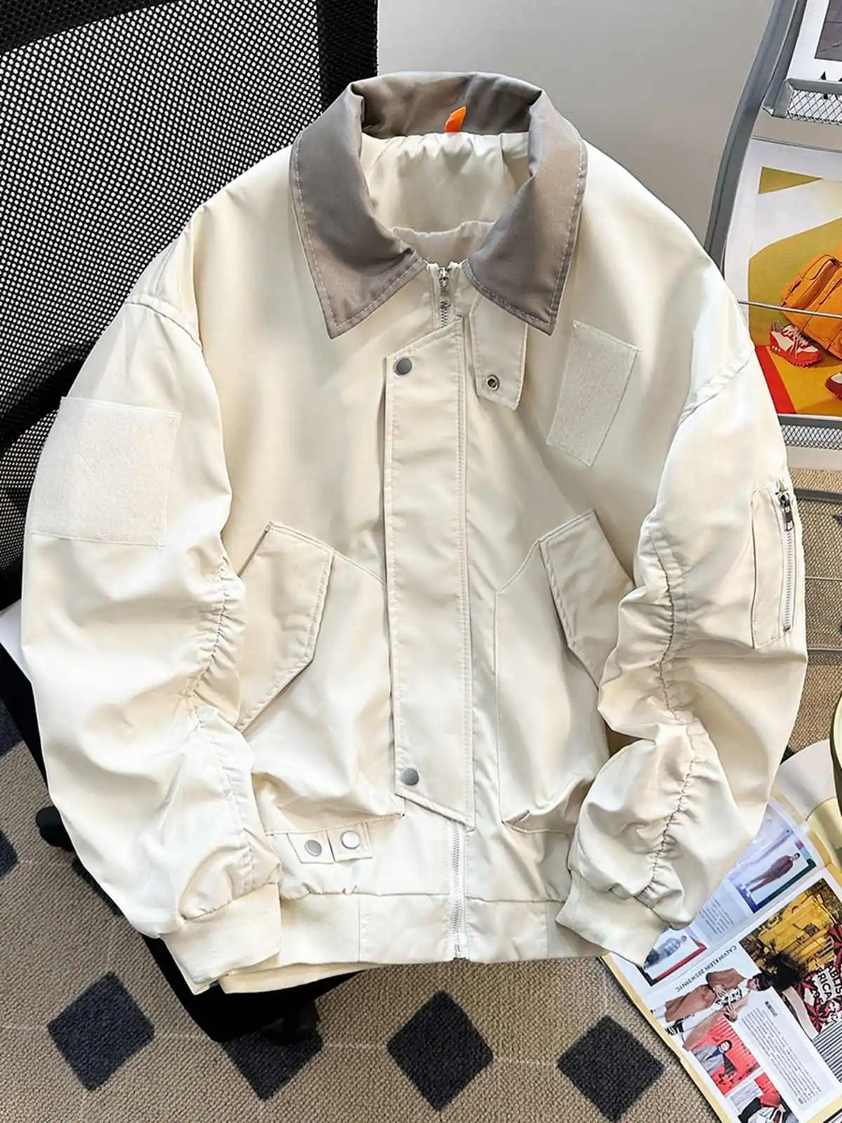 

Women's Apricot Autumn Baseball Jacket Coat Vintage Harajuku Aesthetic Long Sleeve Bomber Coats Outerwear 2000s Fashion Clothes