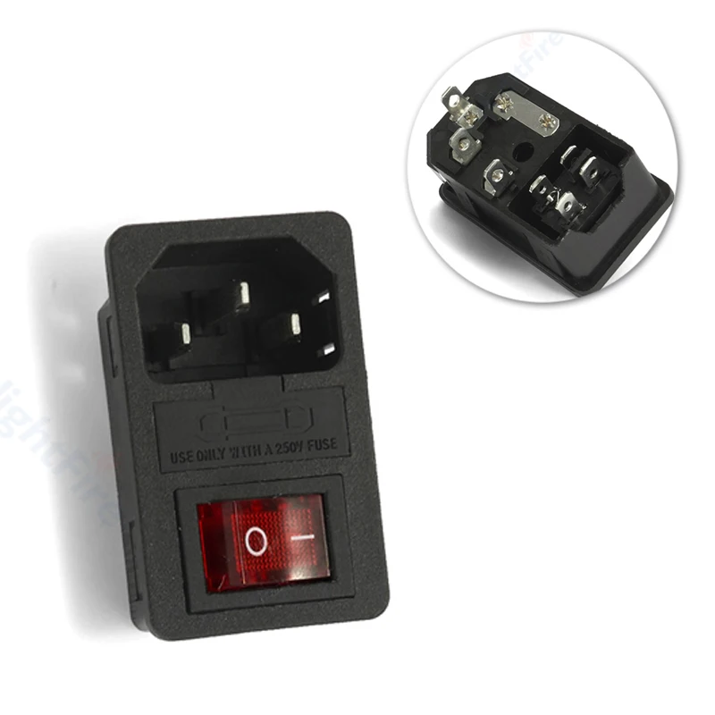 C14 With Fuse 10A ON/OFF Swtich Electrical AC Power Socket 3 Pin 5 Pin Replacement Rewirable AC Converter Connector Plug Adapter
