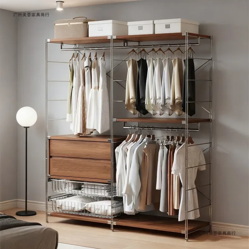 antique-simple-floor-to-ceiling-storage-cabinet-open-hanger-rack-household-folding-clothes-organizer-for-cloakroom-new-model