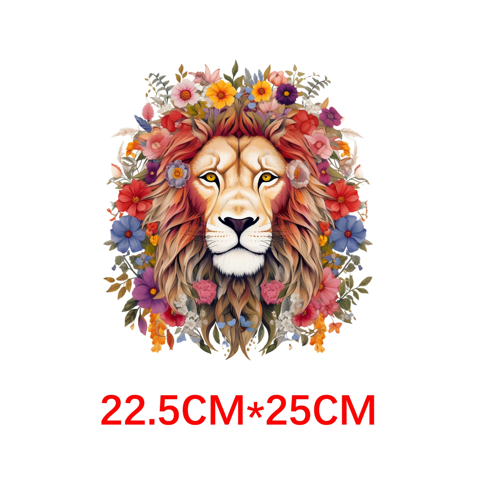 25cm Lion Tiger Flower Animal Iron On Heat Transfer Stickers For Kids Clothes T-shirt Iron-On Transfers Vinyl Appliques