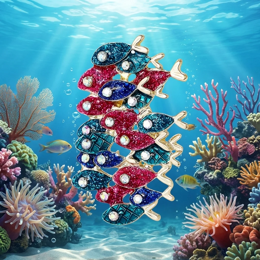 

Fashion Enamel Fish Brooches for Women Rhinestone Marine Animal Pins Friend Event Party New Gifts Jewelry Decoration Accessories