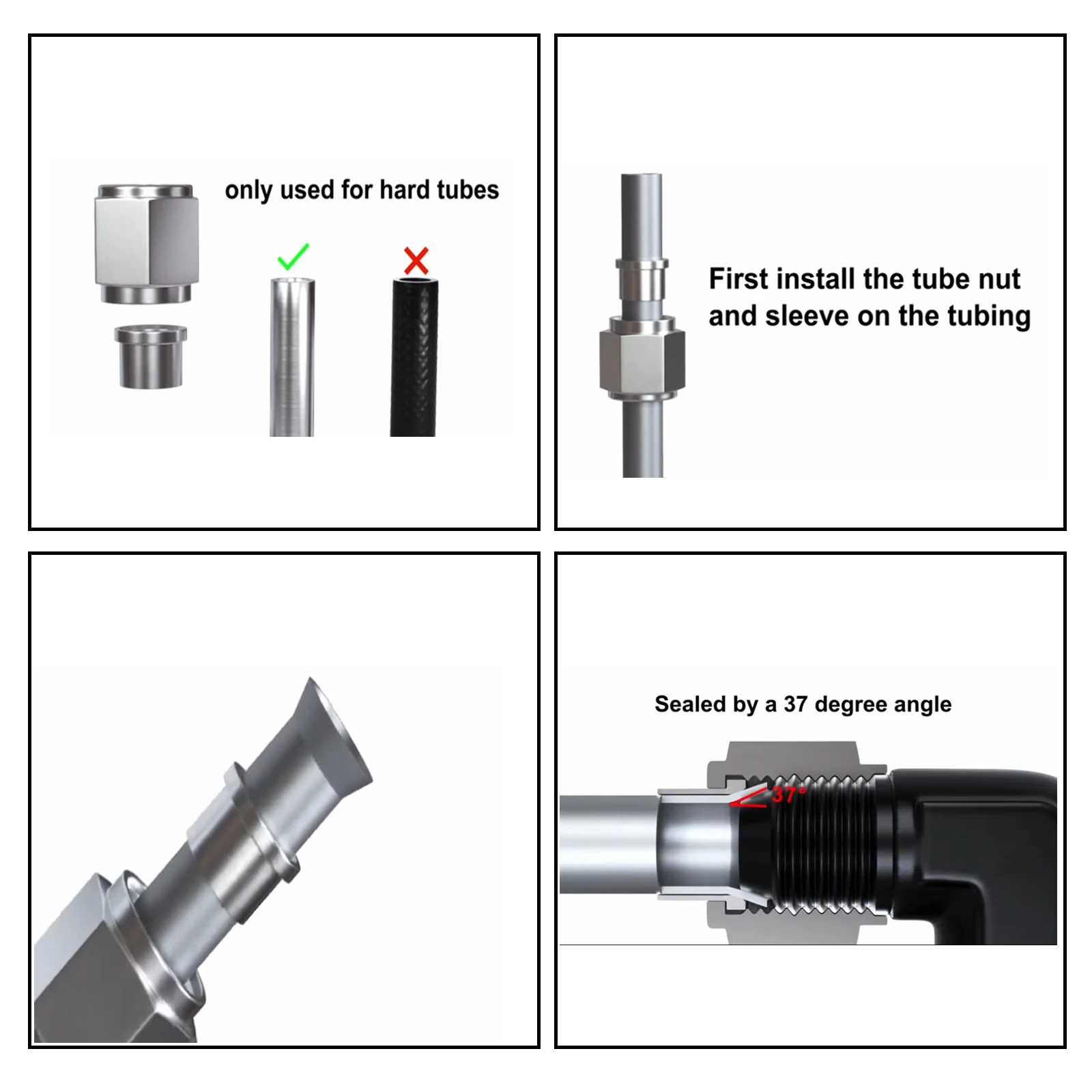 -3AN Female Hardline Tube Nut and Sleeve Fitting Universal Stainless Steel For 3/16" OD Alloy Tubing 5