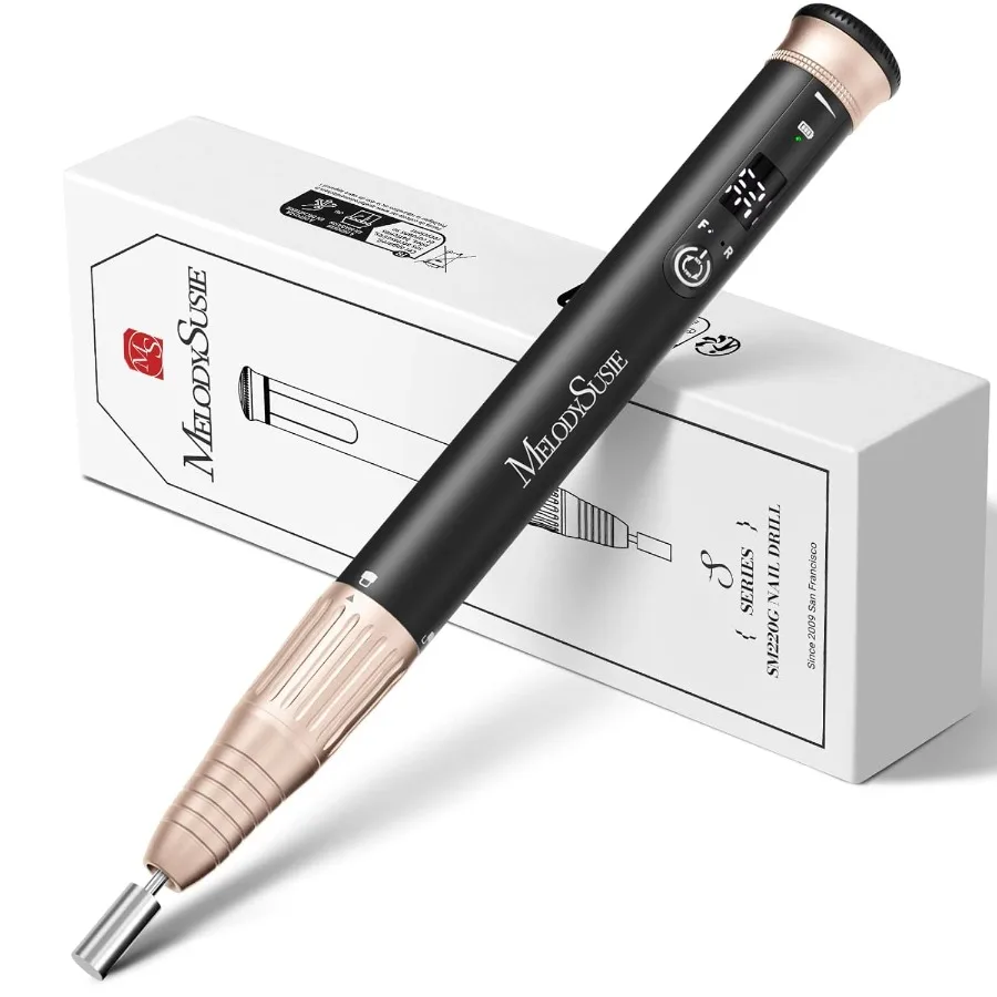 مثقاب أظافر احترافي لاسلكي SM220G أسود 30 000 دورة في الدقيقة مبرد أظافر كهربائي محمول مع ضوضاء منخفضة واهتزاز منخفض بدون قلب M