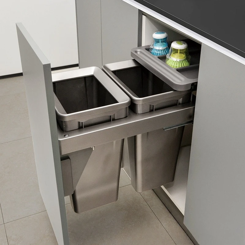 Kitchen Cabinet Embedded Trash Can Embedded with Lid Concealed Invisible Built-in Double Bucket Classification