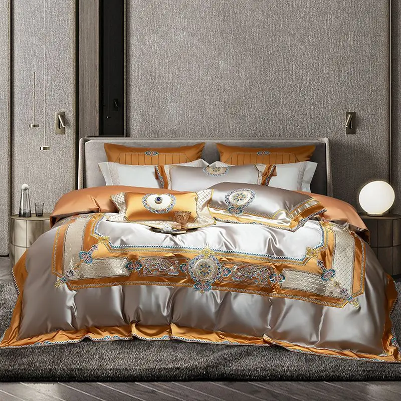 European Style Luxury Embroidery Sateen Brocade Egyptian Cotton 4/6/9Pcs Royal Bedding Set Duvet Cover Bed Sheet Pillowcases