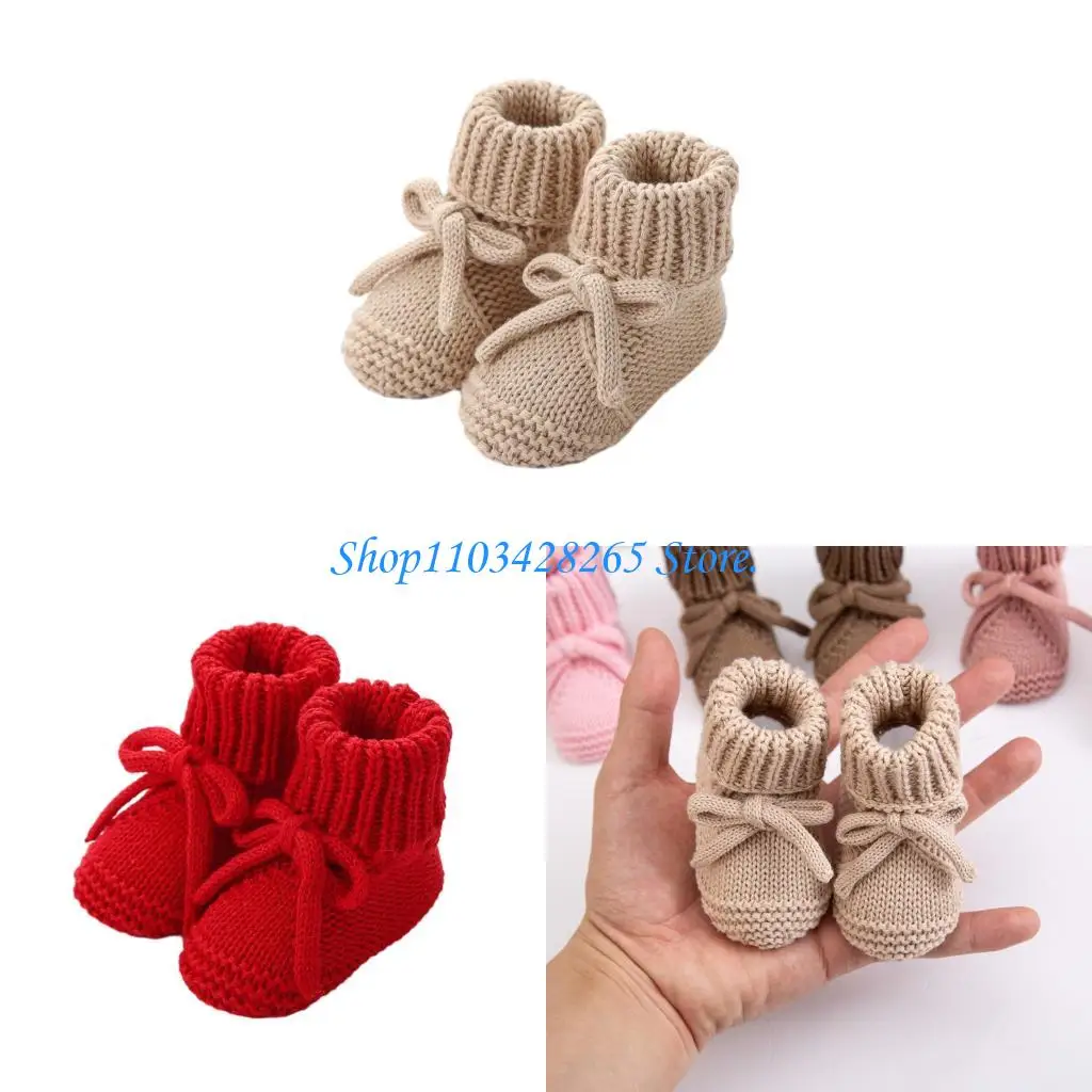 

Soft Bottom Cotton Knit Booties For Early Walkers Nonslip Base Design Easy Adjustable Bowknot Lacing Socks Shoes G2TE