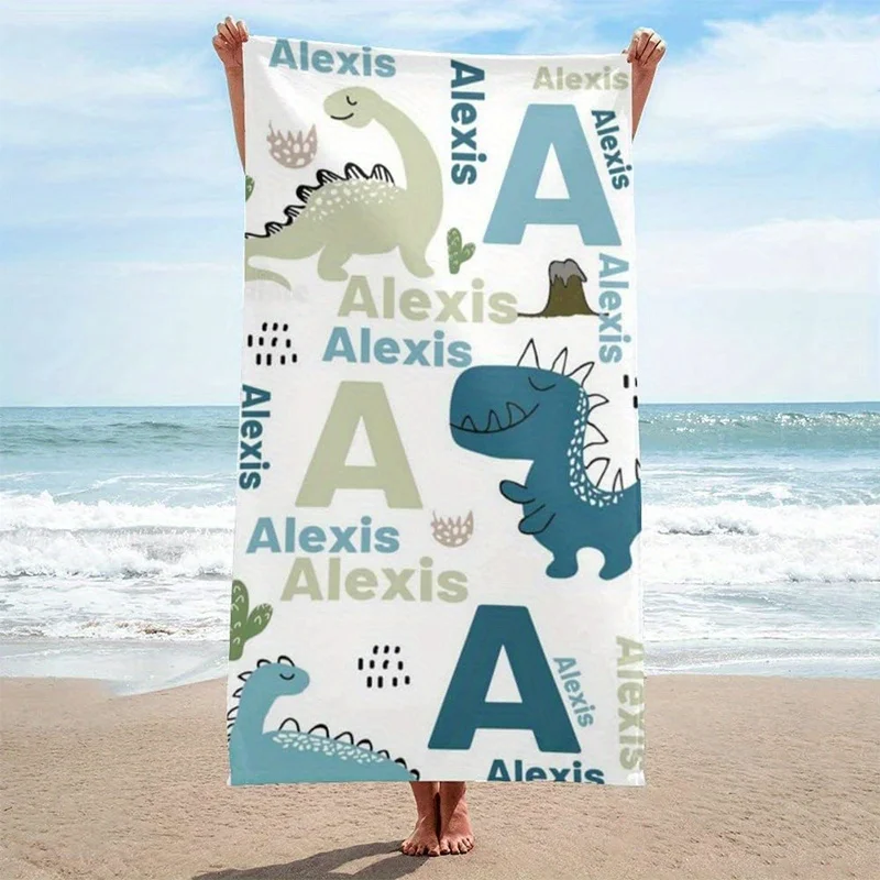 Beach Towel Dino & Name Beach Towel Patterned Sunscreen And Windproof Suitable For Swimming Pool Camping Travel Blanket