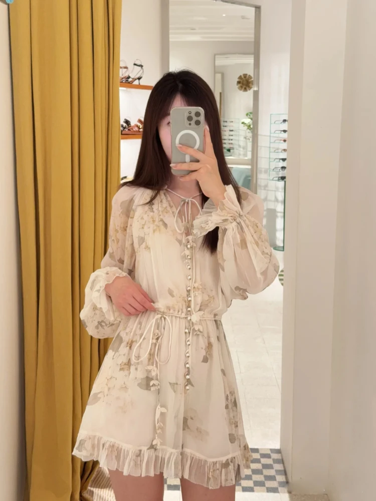 

Ele Holiday Sle One-Piece Rer with Print Long Sve Tie Waist Design High Waist ort Pants for Women
