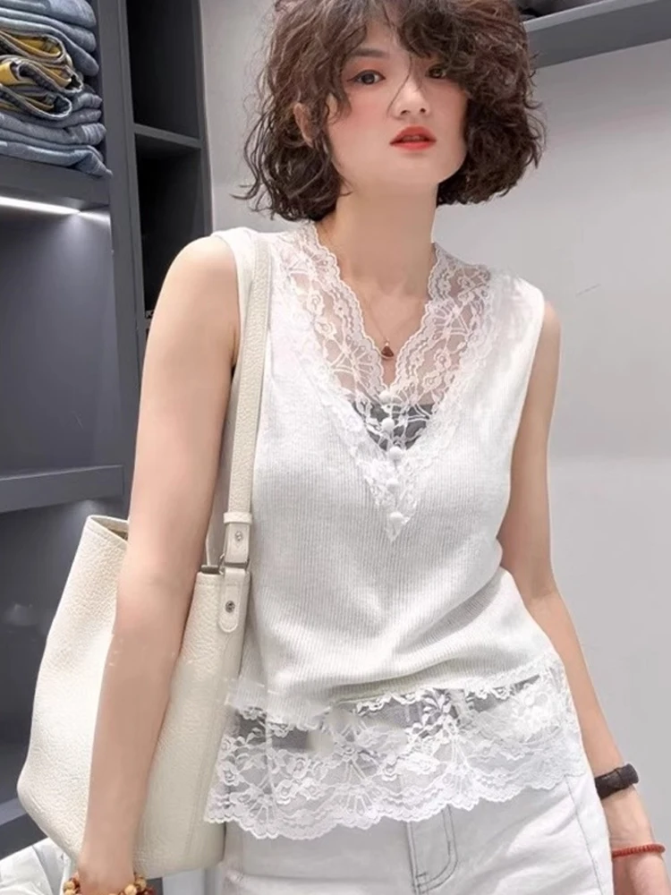 

Летний кружевной жилет Svel с трикотажной основой irt для женщин owing Slim EU New Sle Корейская версия Comma Sle Другое 00% ...