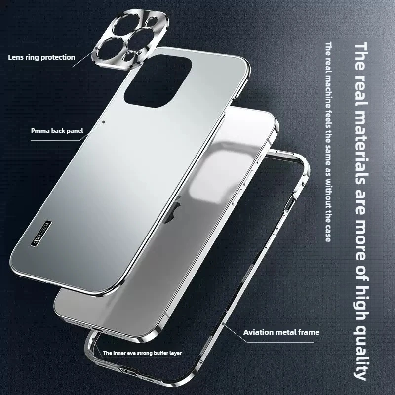 For iPhone 16 Pro Max Phone Case 15 Pro Max Case Metal Magnetic Suction New iPhone14 Double-sided Frame Phone Protective Cover