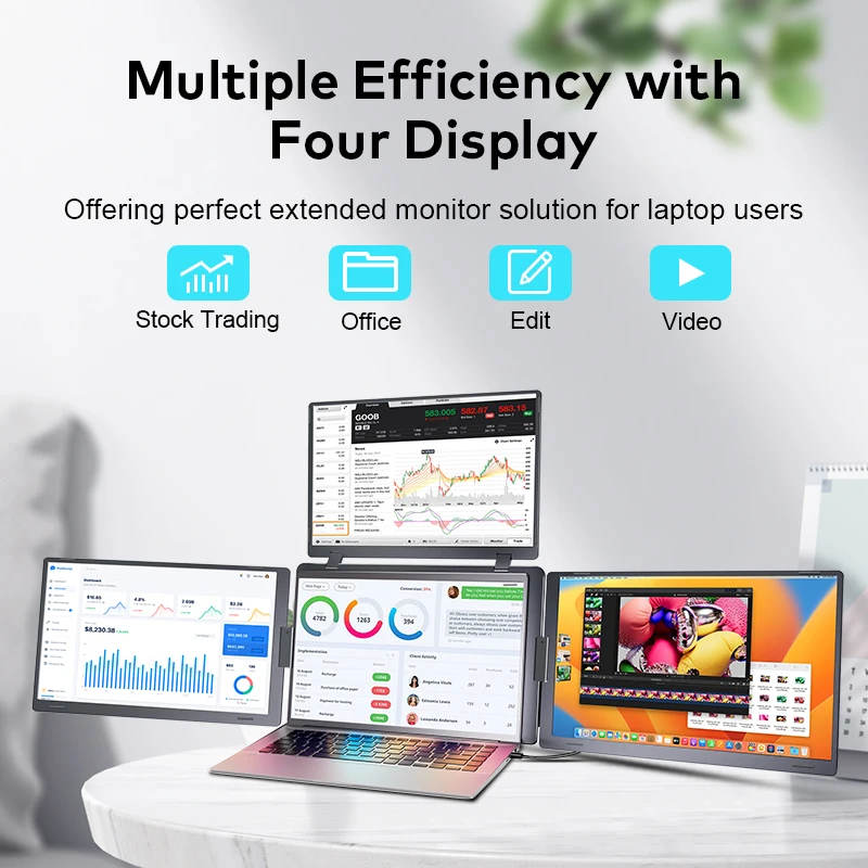 2026 Best Seller Wholesales Gaming Laptop 15.6 Inch IPS 1920x1080 Type-C Plug And Play Portable Monitor Tri-Screen