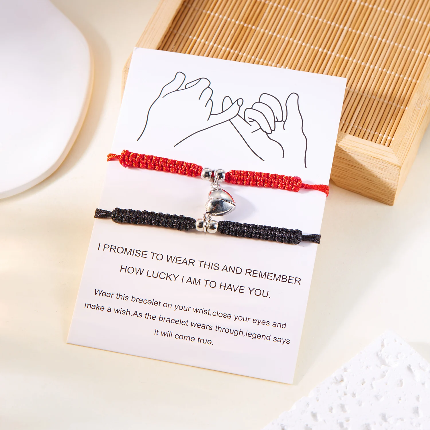 2-teiliges einfaches glückliches rotes Seil-geflochtenes Armband für Damen und Herren, romantisches Herz, magnetisches Paar, passende Armbänder, Freundschaftsschmuck – Detail 10