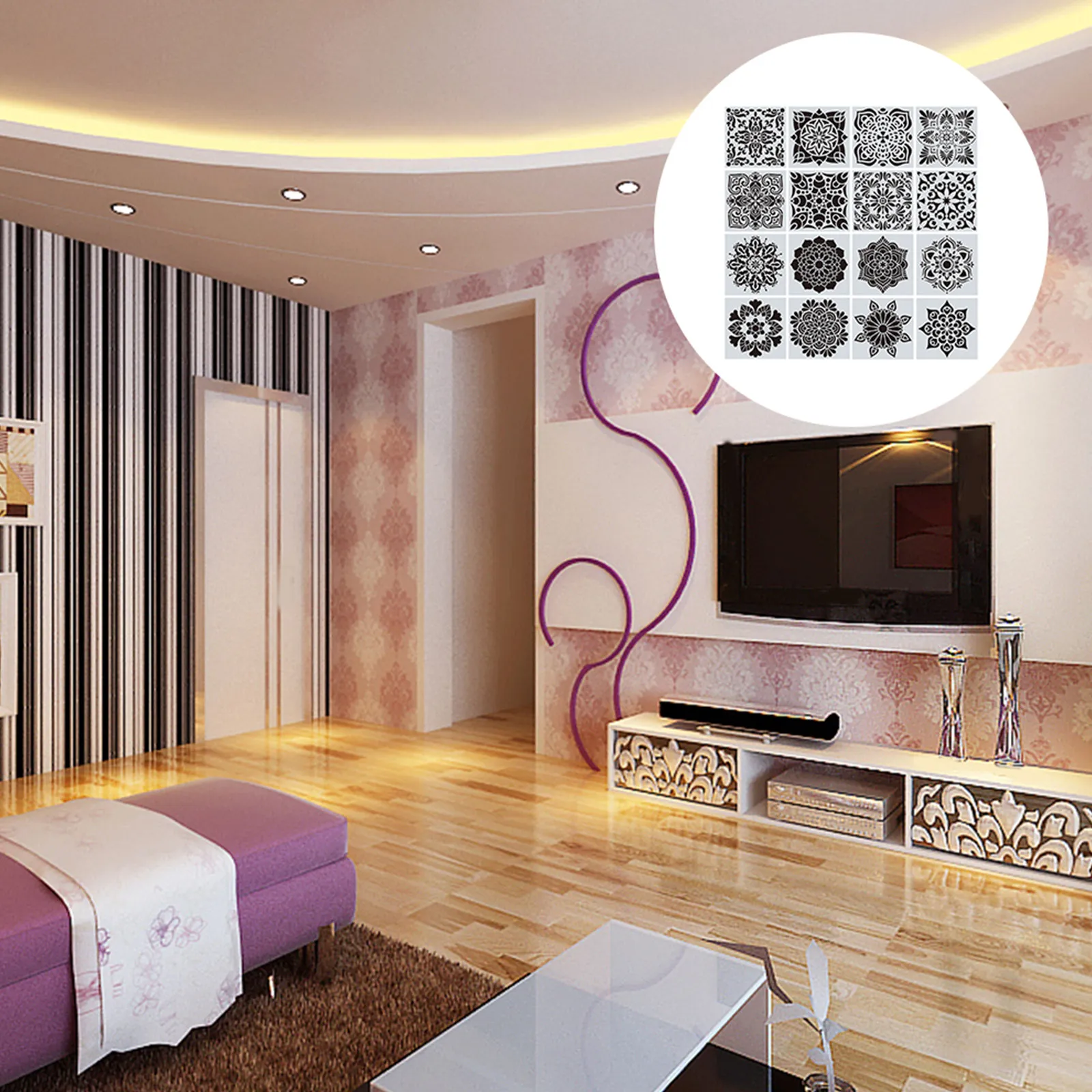 16 Pcs Drawing Craft Stencils Templates Floor for Painting Floors PET Hollow Tile