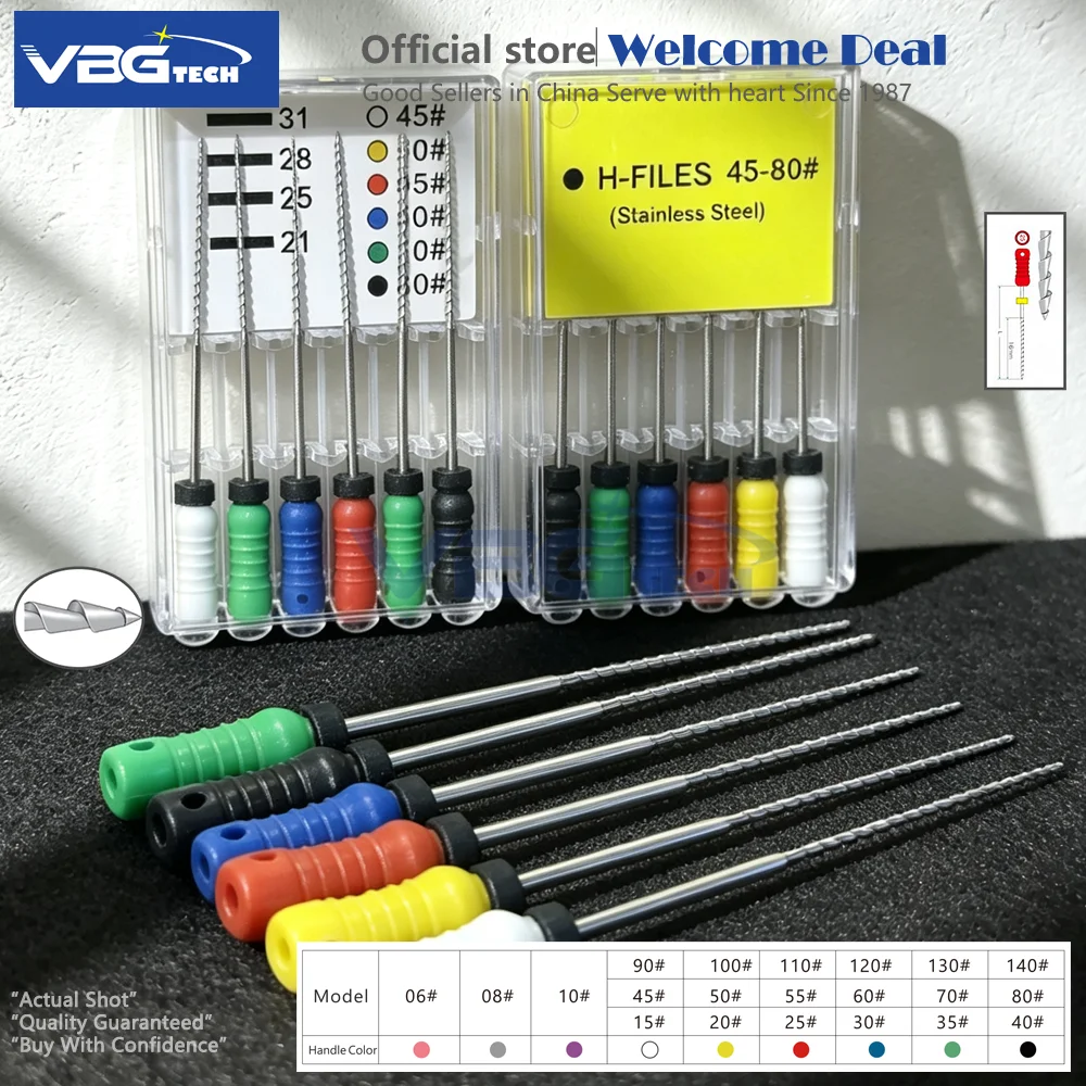 6Pcs/Pack Dental Endo Files Hand Use K Files Stainless Steel H-File Reamers Root Canal Treatment Drills Endodontic Instruments