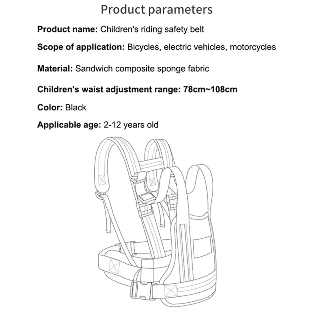 Imagem -02 - Cinto de Segurança para Motocicletas Ajustável Criança Reflexivo Assento Traseiro Alça de Alça Arnês Respirável Anti-queda