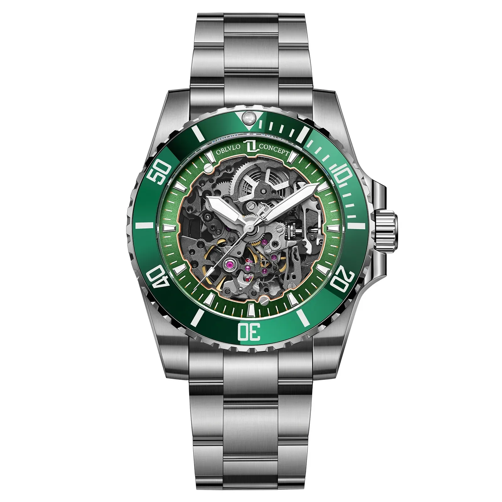 

OBLVLO мужские автоматические часы 40 мм спортивные механические наручные часы 20 бар водостойкий сапфировый светящийся скелетон циферблат керамический безель