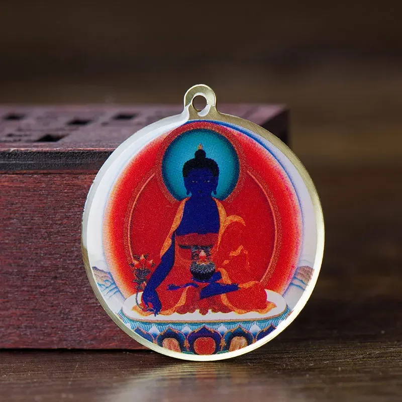 Buddha Statue Small Thangka Tibetan Buddhism Copper Foil Necklace Pendant for Men and Women