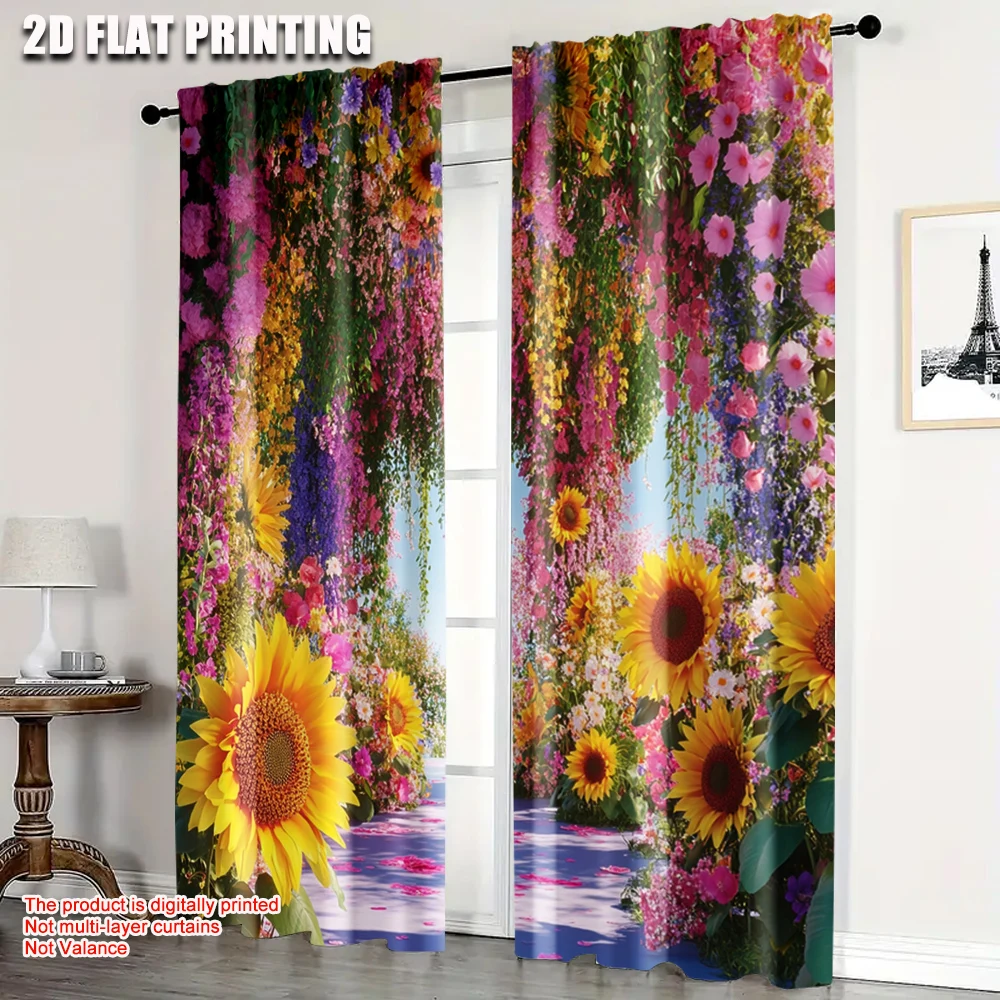 

2pc, Party Window Curtains Colorful flowers Durable 100% Polyester Fabric,Without Electricity Festive Wall Decor Suitable for