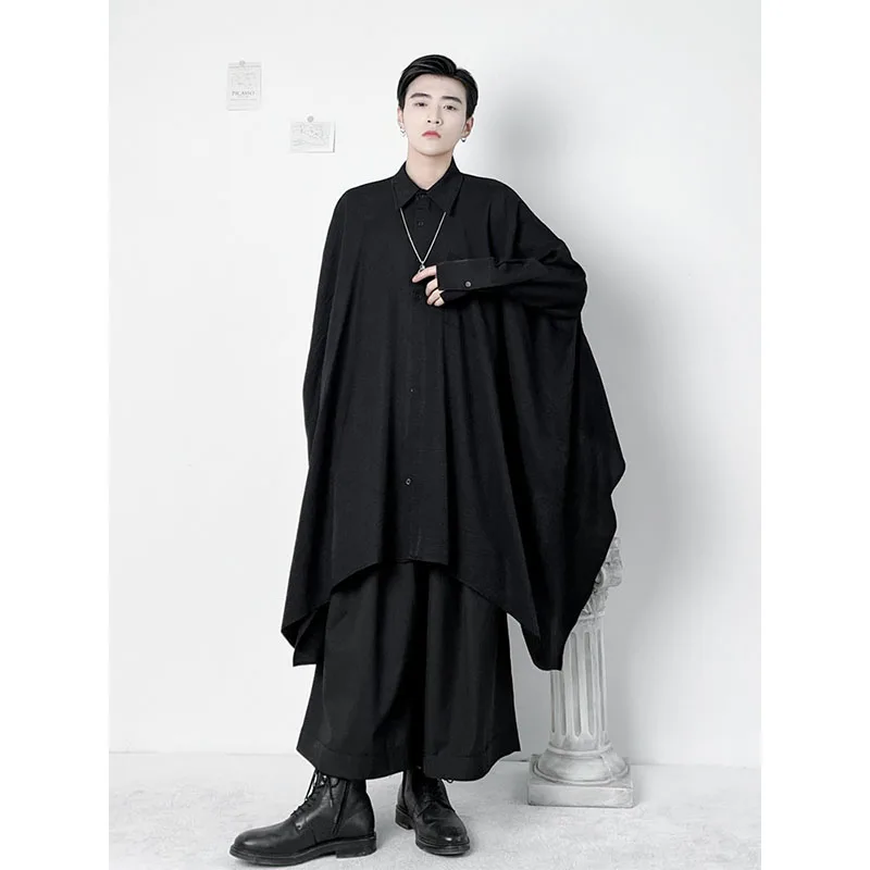 Men\'s Irregular Long Sleeved Loose Shirt Spring Fashion Fashion Front Long Back Short Oversize Wide Version Long Sleeved Shirt