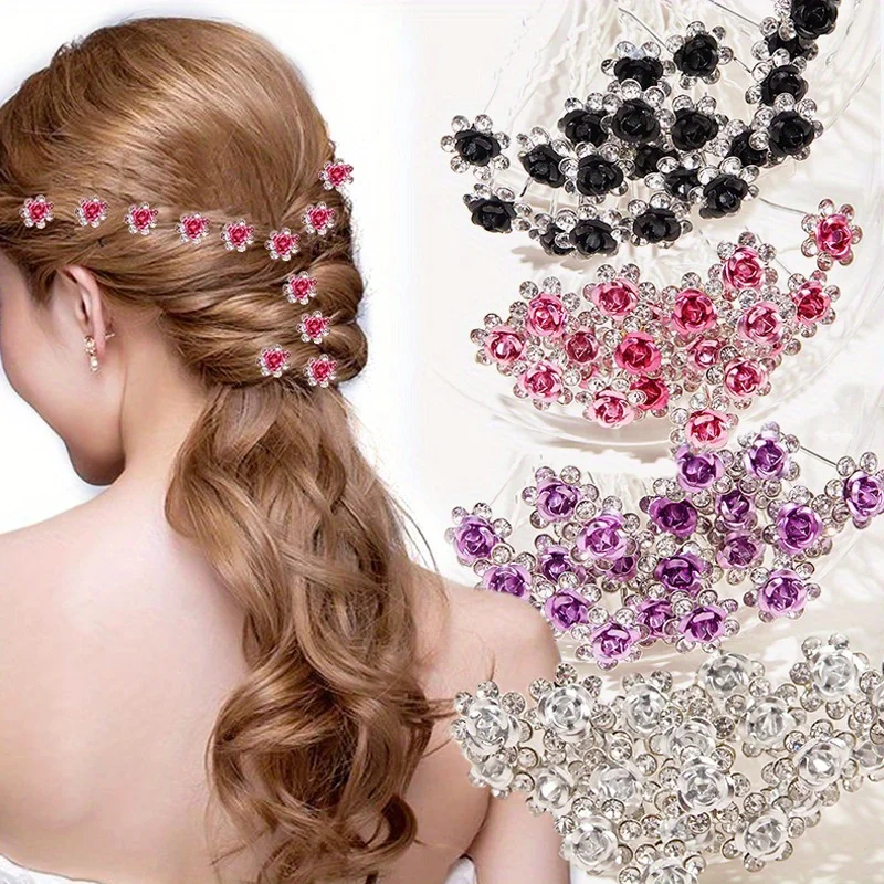 

10 шт., заколка для волос в форме розы, U-зажим, аксессуары для волос со стразами для танцевального выступления, винтажные палочки для волос