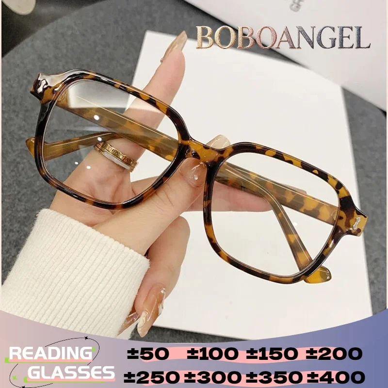 BOBOANGEL Women Square Blocking Fashion Leopard Oversized Myopia Glasses Blue Light Ultralight Computer Graduation Eyeglasses