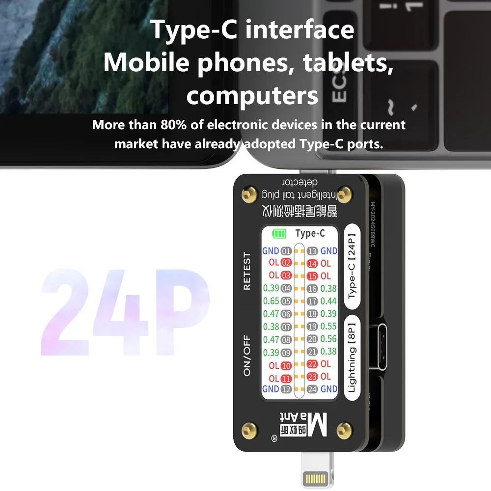 MaAnt WX-02 probador de enchufe de acoplamiento sin desmontaje para iPhone tipo C Huawei Xiaomi reparación Detector de enchufe de acoplamiento relámpago