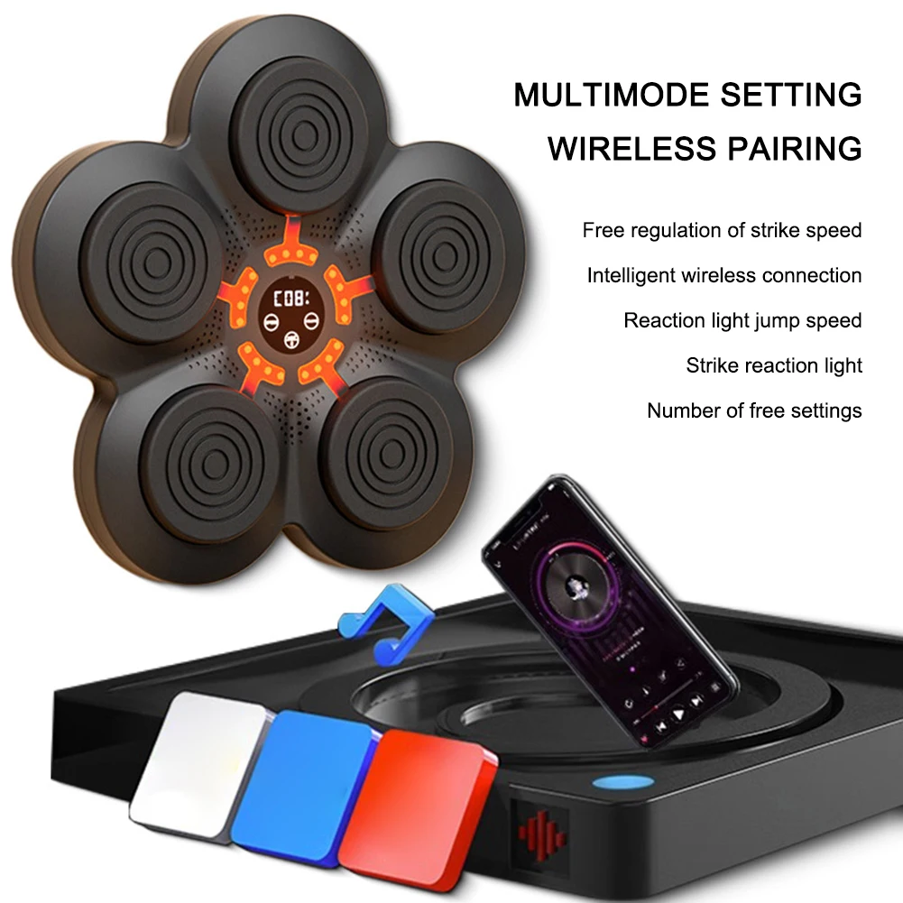 Intelligent Music Boxing Machine Bluetooth Electronic Punching Pad 2-5 Light Mode USB Boxing Training Wall Target for Kid Adult