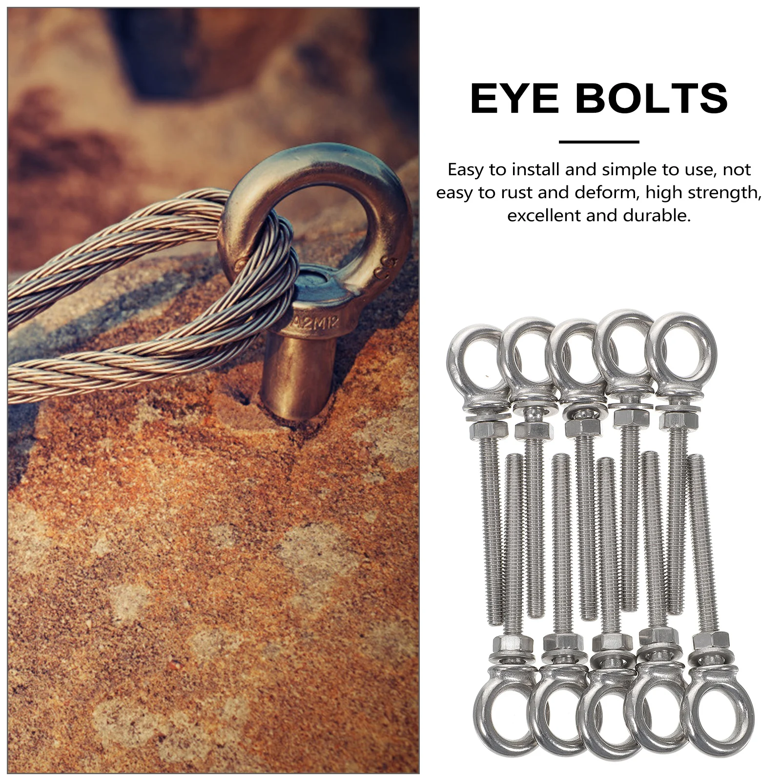 

316 Stainless Steel Eyebolts Nuts Threaded Screw Washers Heavy Duty Marine Grade Eye Bolts M6 Bolt Screw Ring Shoulder Lifting