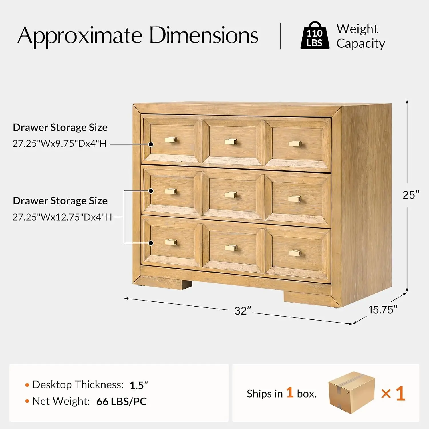 Solid Wood Nightstand Fabric-Lined Drawer 3 Drawers Metal Knobs Geometric Bedside Table Charging Station Natural Customized