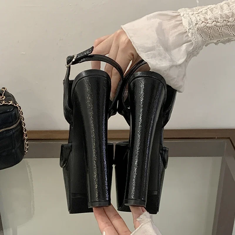 Aneikeh Large Size 41 42 43 44 45 Summer Fashion Rome Buckle Thick High Sandals Ultra-high Platform Women Banquet Party Shoes