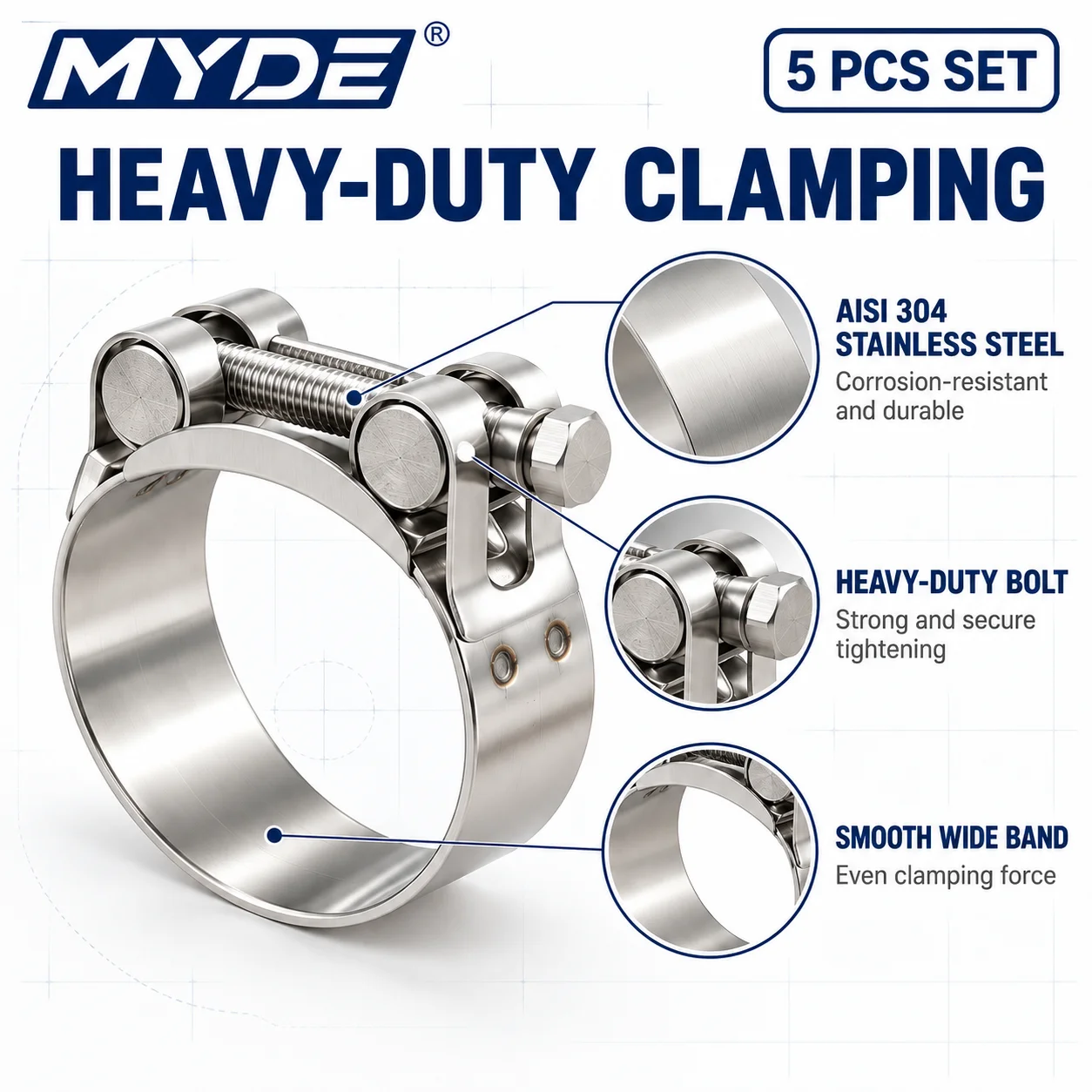 5 pièces, colliers de serrage  - T-Bolt Hose Clamps Stainless Steel Turbo avis et prix
