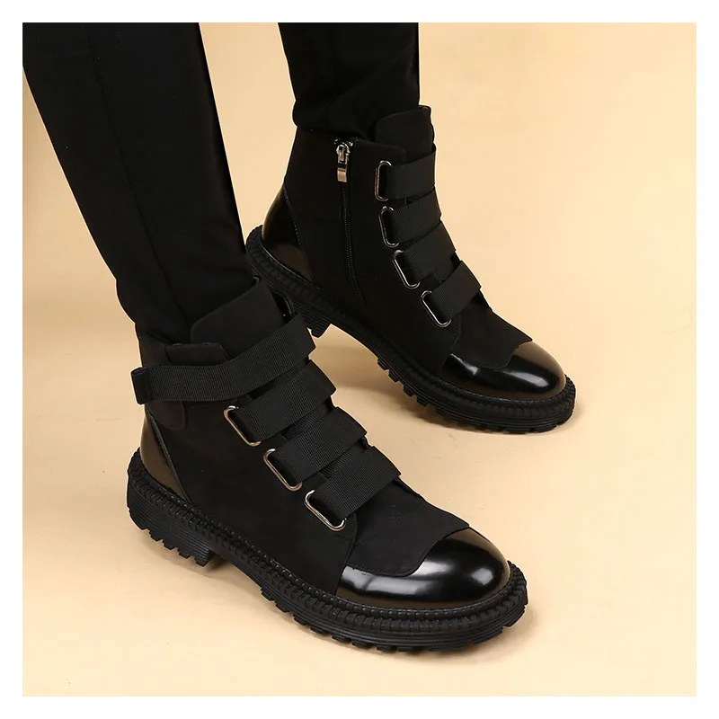 حذاء رجالي أنيق للملهى الليلي ذو نعل سميك حذاء أبيض وأسود حذاء كاوبوي أصلي من الجلد للربيع والخريف حذاء بوت للكاحل للرجال #5