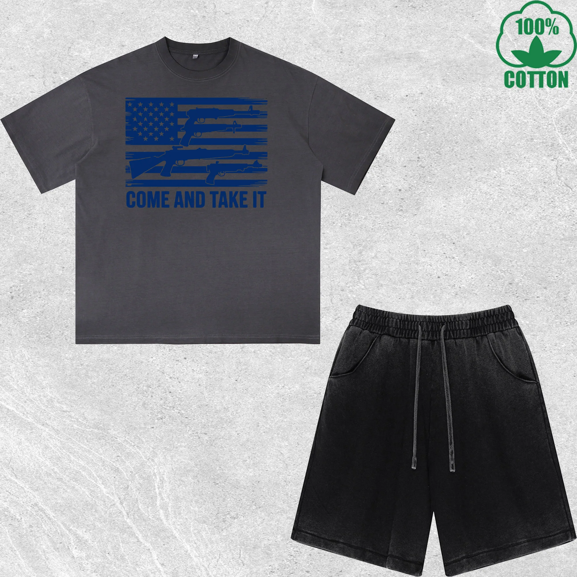 

Come and Take It Printed Dirty Wash T-Shirt Shorts Set Multicolor Combo Loose Trendy 100%Cotton