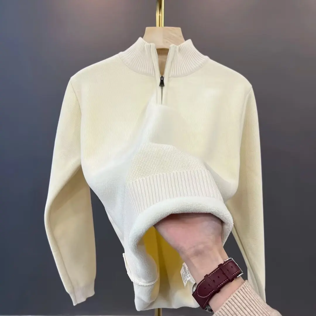 

Зимний мужской свитер Camere большого размера 250 с высоким воротником для папы среднего возраста, шерстяной топ на молнии Long Sve Top