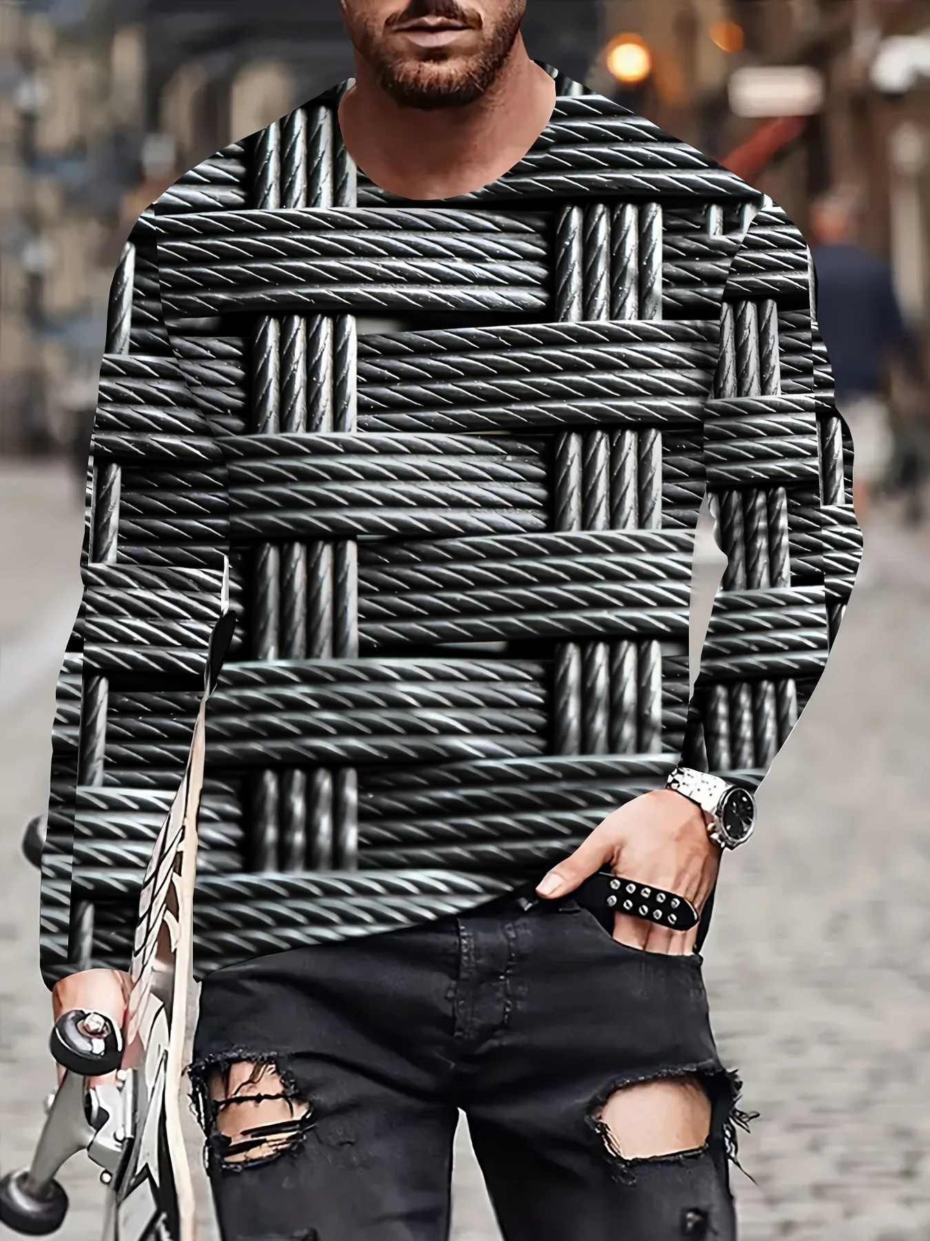 

Мужская одежда для кемпинга с длинными рукавами и 3D цифровой печатью, уличная ветрозащитная дышащая рубашка с длинными рукавами, спортивная и повседневная футболка