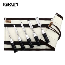 Japan KAKURI 5 Pieces Multifunctional Wood Chisel Sets with Storage Bag for Woodworking Tempered to 60HRC NO.SNP-5S