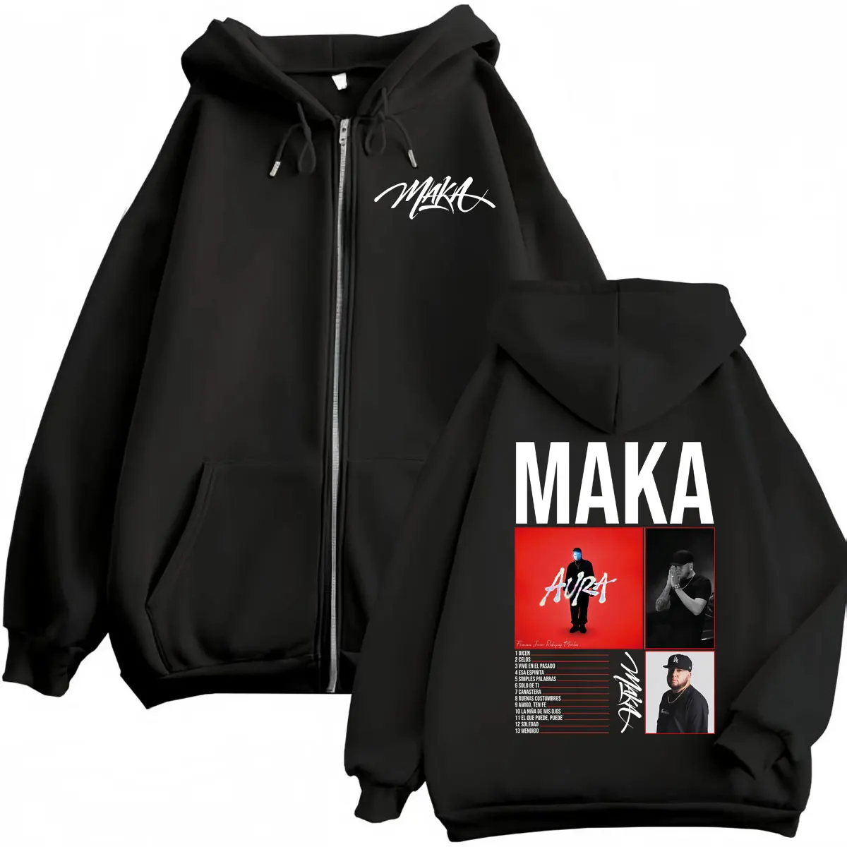 

Rapper Maka Aura Tour 2025 Zipper Hoodies Fashion Hip Hop Zip Up Hooded Sweatshirts Men's Women's Harajuku Pop Music Pullovers