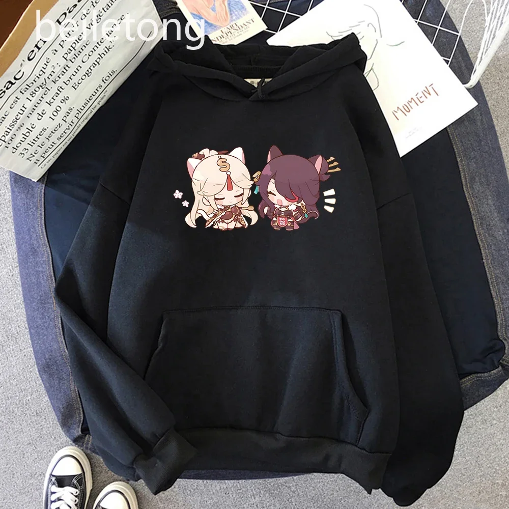 Sudadera con capucha Harajuku Genshin Impact Chibi Beidou y Ningguang para mujer, ropa Kawaii de manga larga, sudadera de gran tamaño, Primavera