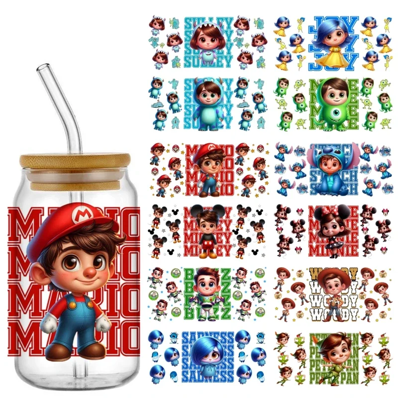 

Miniso Mixed cartoon character 16OZ UV DTF Cup Wrap Transfer Stickers Custom Labels DIY Durable Waterproof Logo For Libbey Can