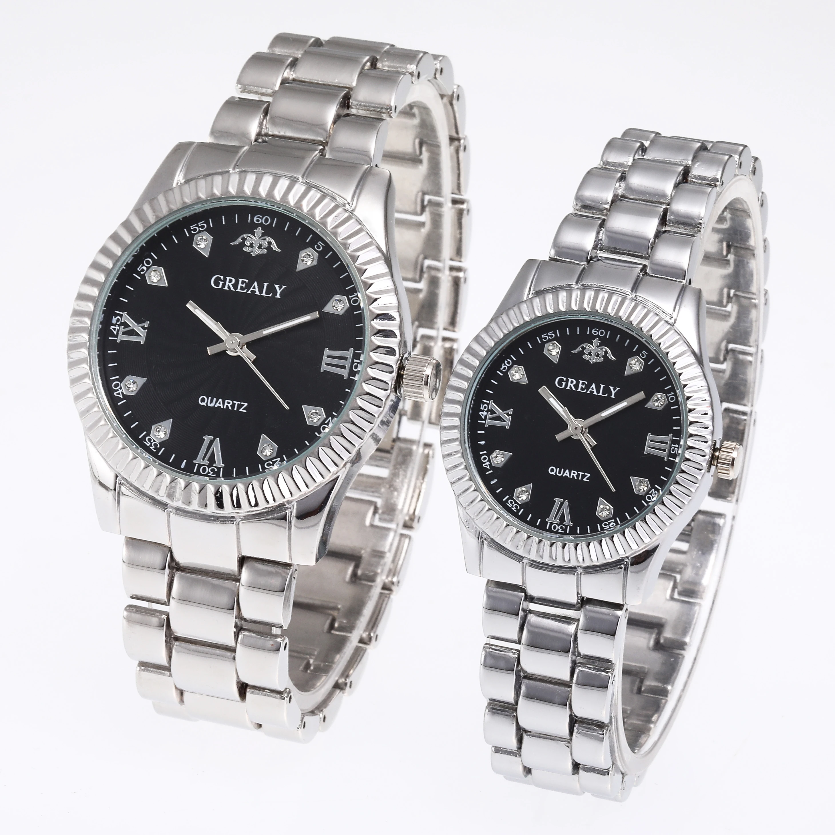 سوار فولاذي بسيط وأنيق مرصع بالألماس ساعات الزوجين للرجال عادية سبيكة الأعمال الشابات ساعة كوارتز زوج