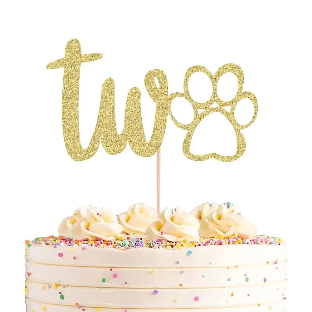 

Топпер для торта с отпечатком лапы - Золотой блестящий декор для торта на второй день рождения питомца - Украшения для торта на тему щенка/питомца
